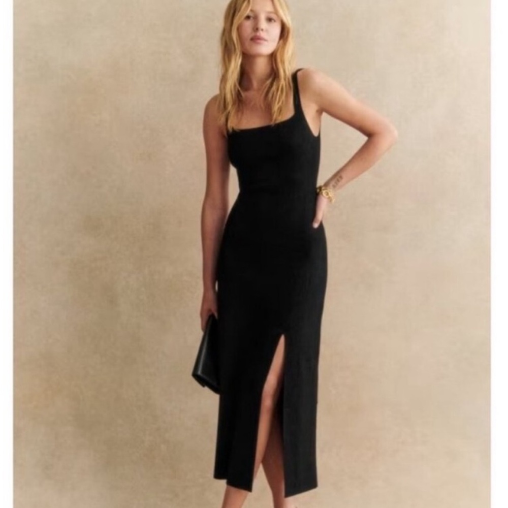Sezane Judy Black Sleeveless Midi Dress
